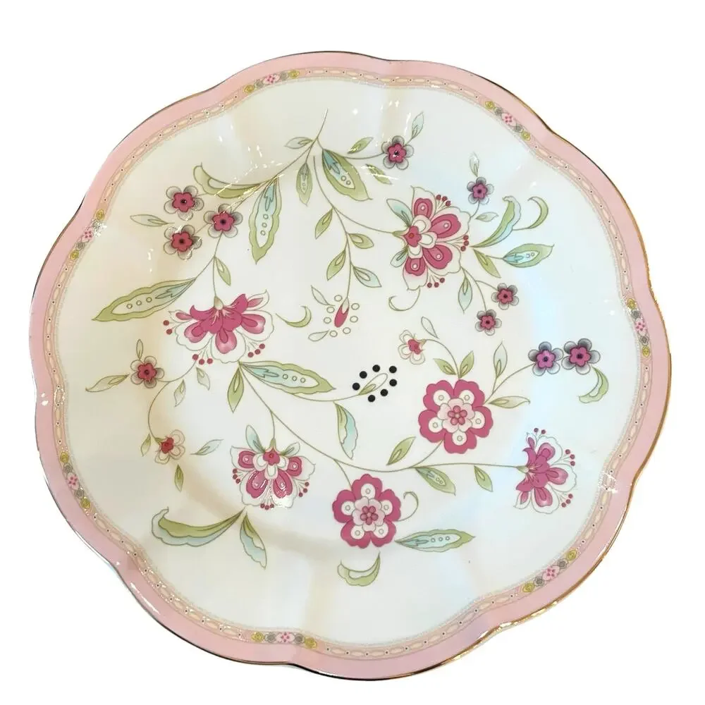 Grace Teaware Pink Corn Flowers with Gold Trim 10.5” Dinner Plates Set of 4 New